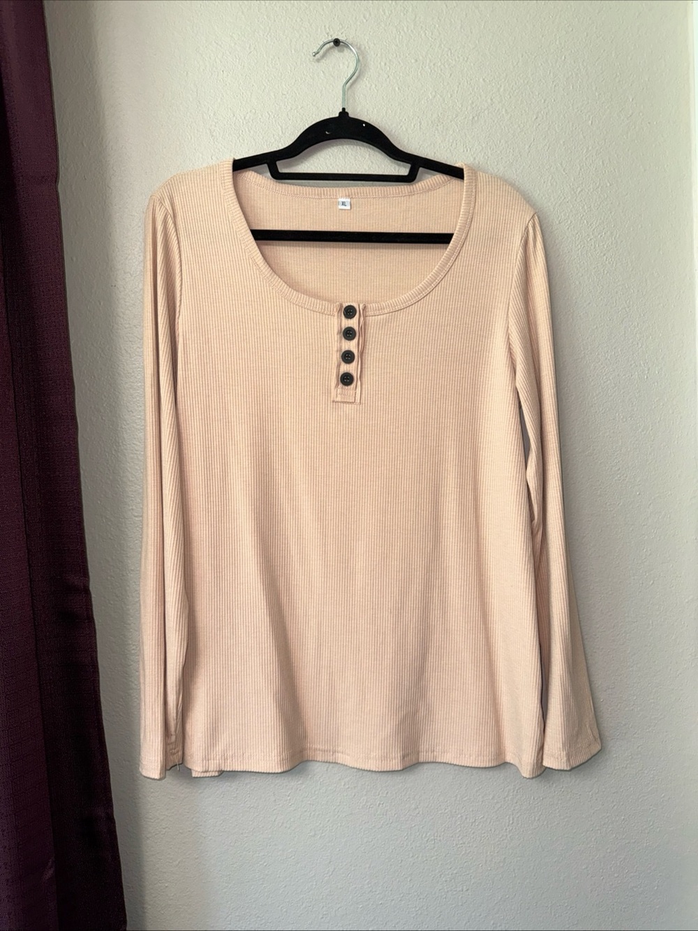 #827 boutique Beige Ribbed Long Sleeve Top Size Extra Large